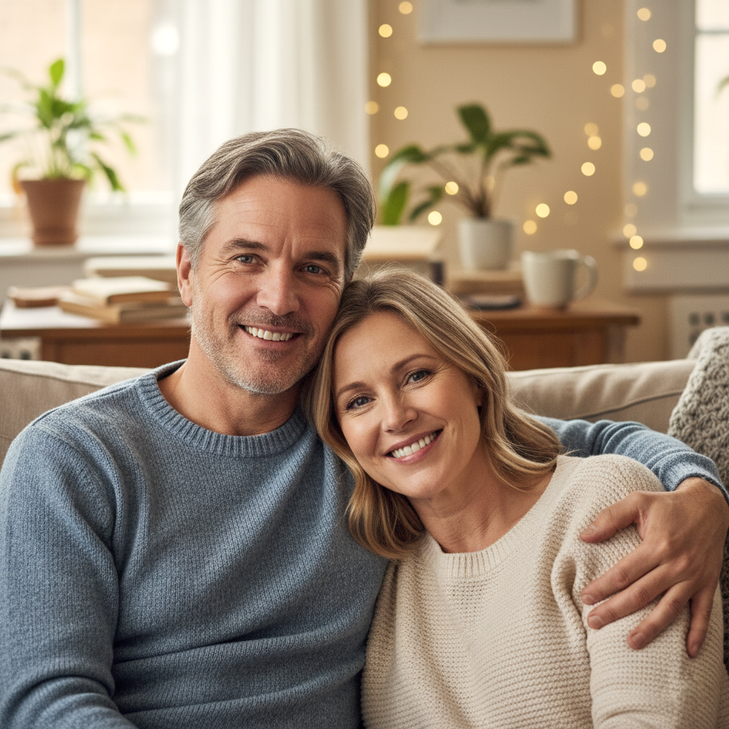 Ehepaar sitzt auf dem Sofa