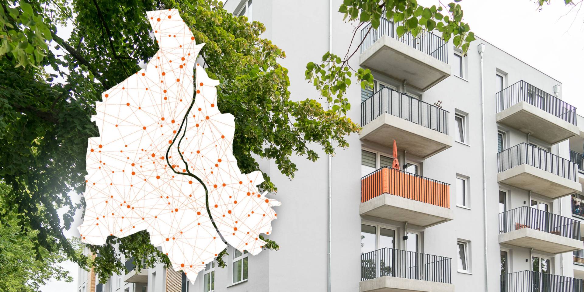 Wohnblock mit Netzgrafik